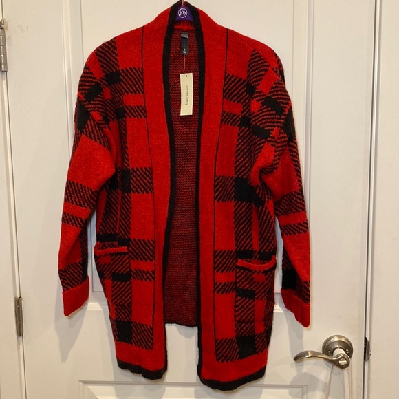 Francesca's Collections Sweaters - 2/$25 NEW Cozy Red and Black Blanket Sweater Jacket
